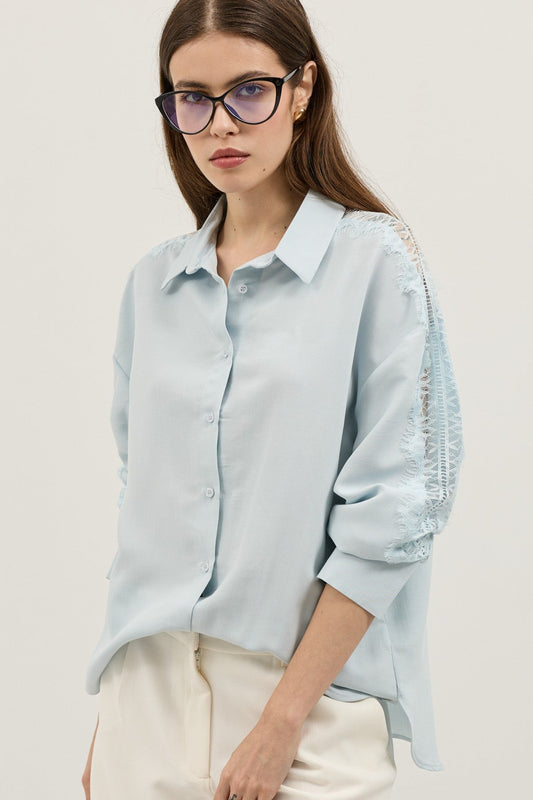 Women's Shirt with Lace-Embellished Sleeves