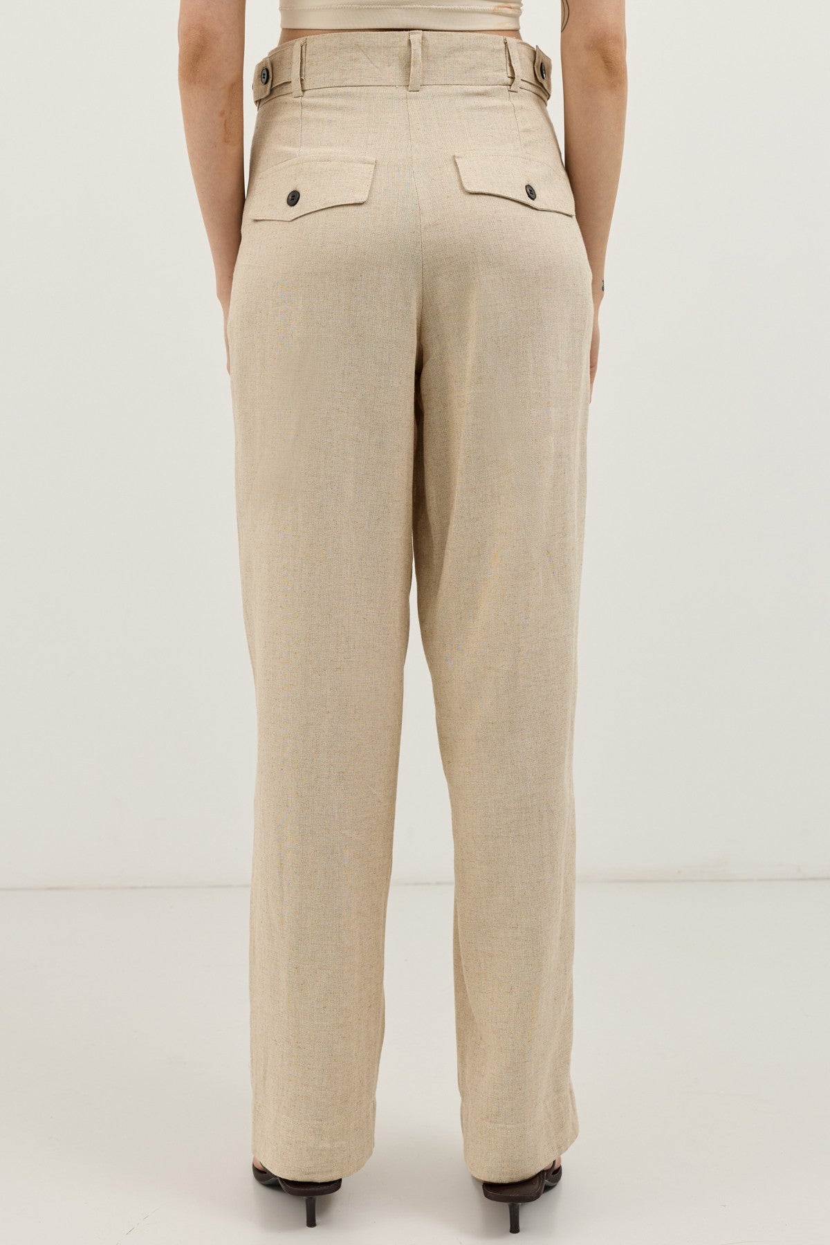 Women's Pleated Pants with Linen Blend