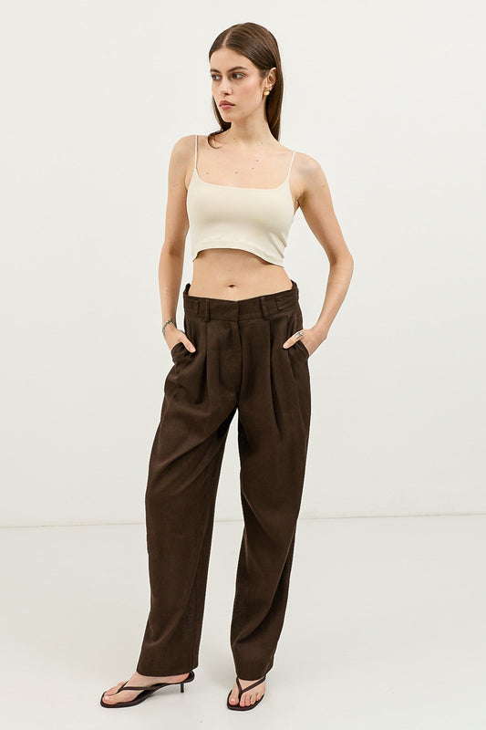 Women's Pleated Pants with Linen Blend