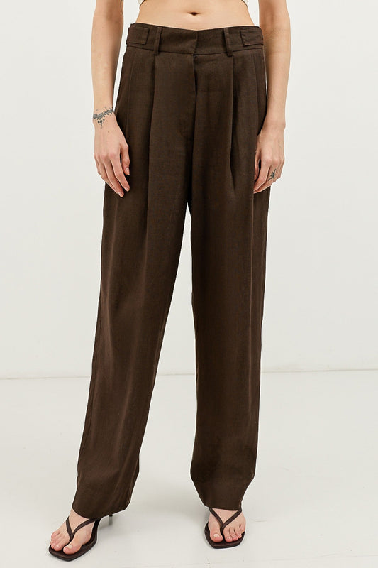 Women's Pleated Pants with Linen Blend