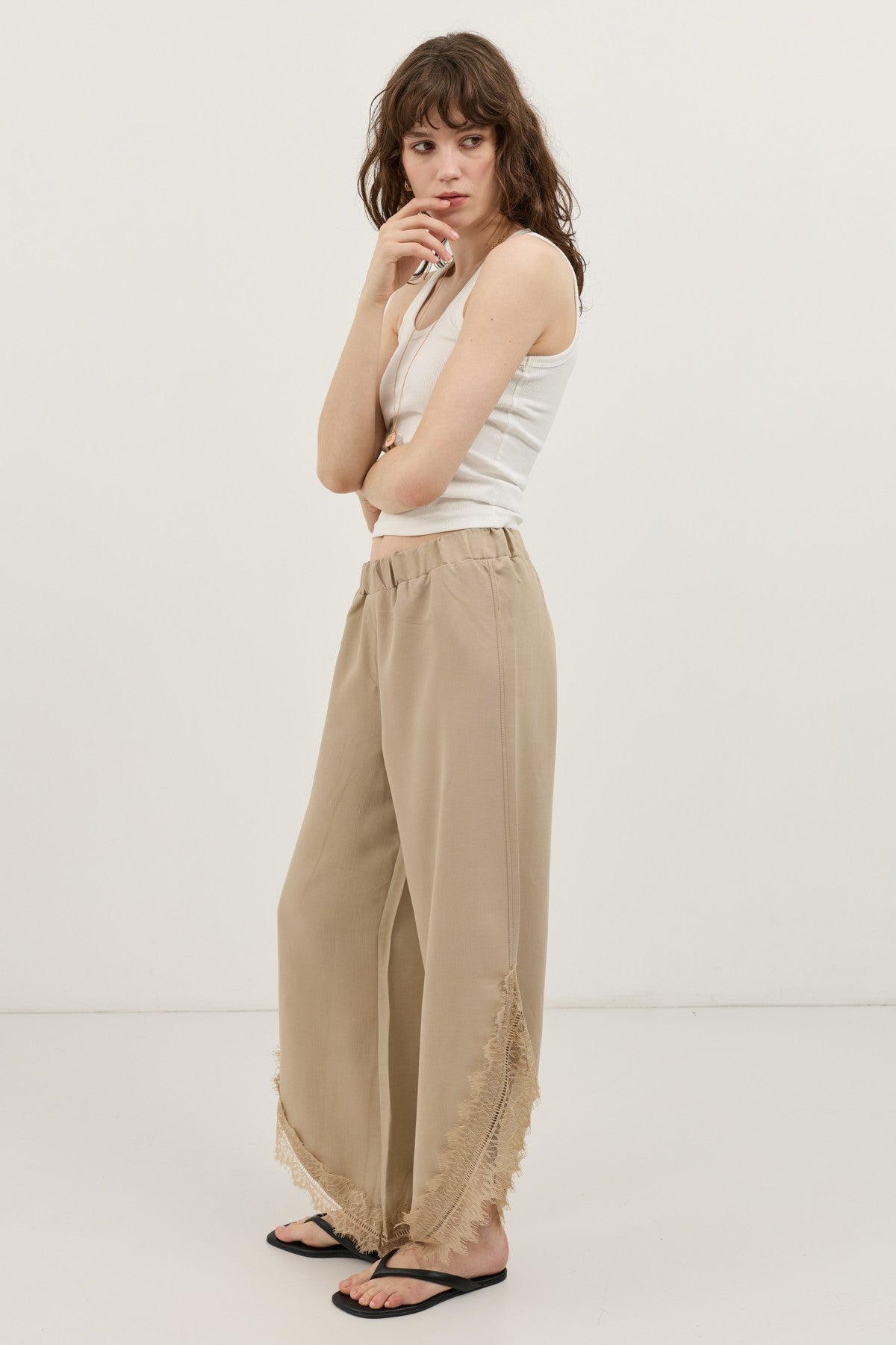 Women's Pants with Lace-Trimmed Cuffs