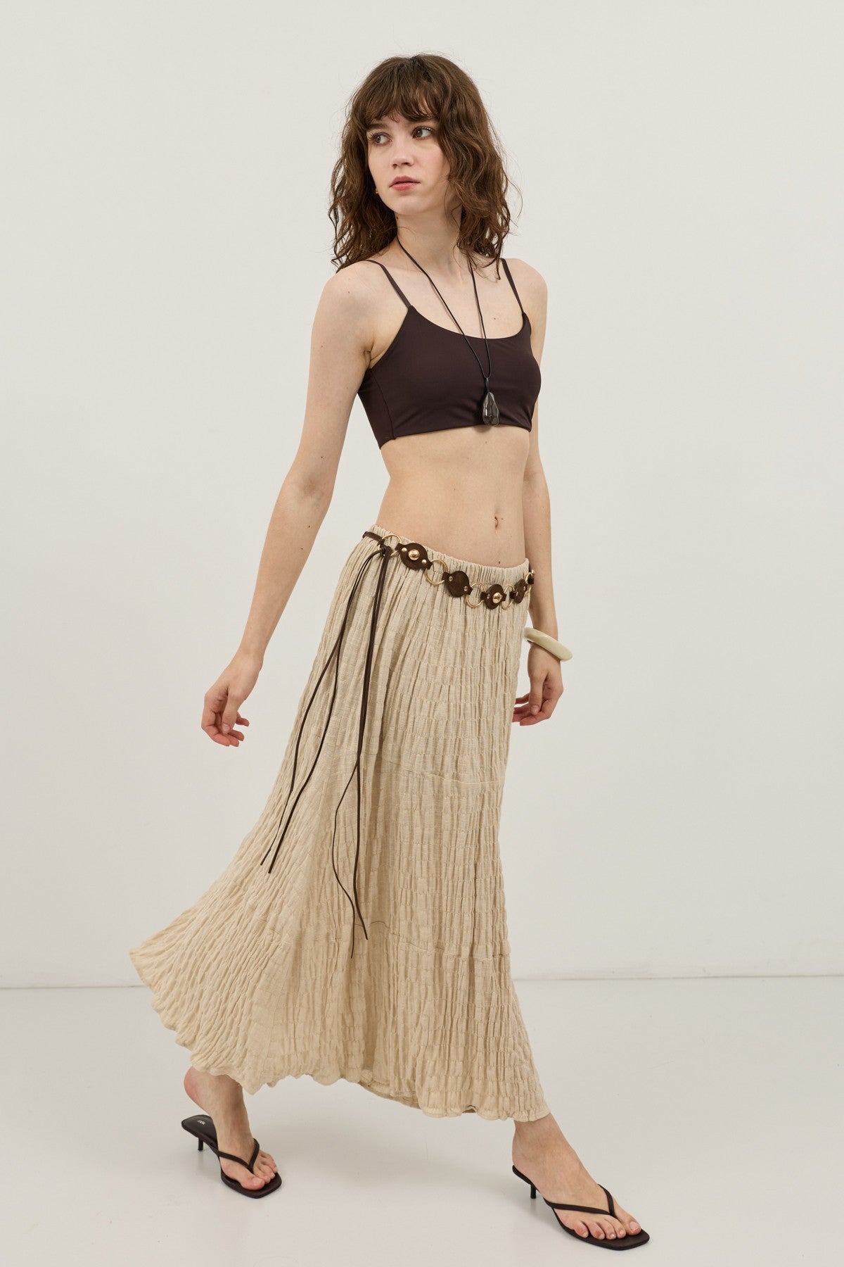 Antioch Linen-Blend Textured Midi Skirt