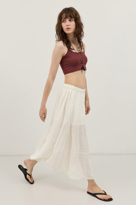Antioch Linen-Blend Textured Midi Skirt