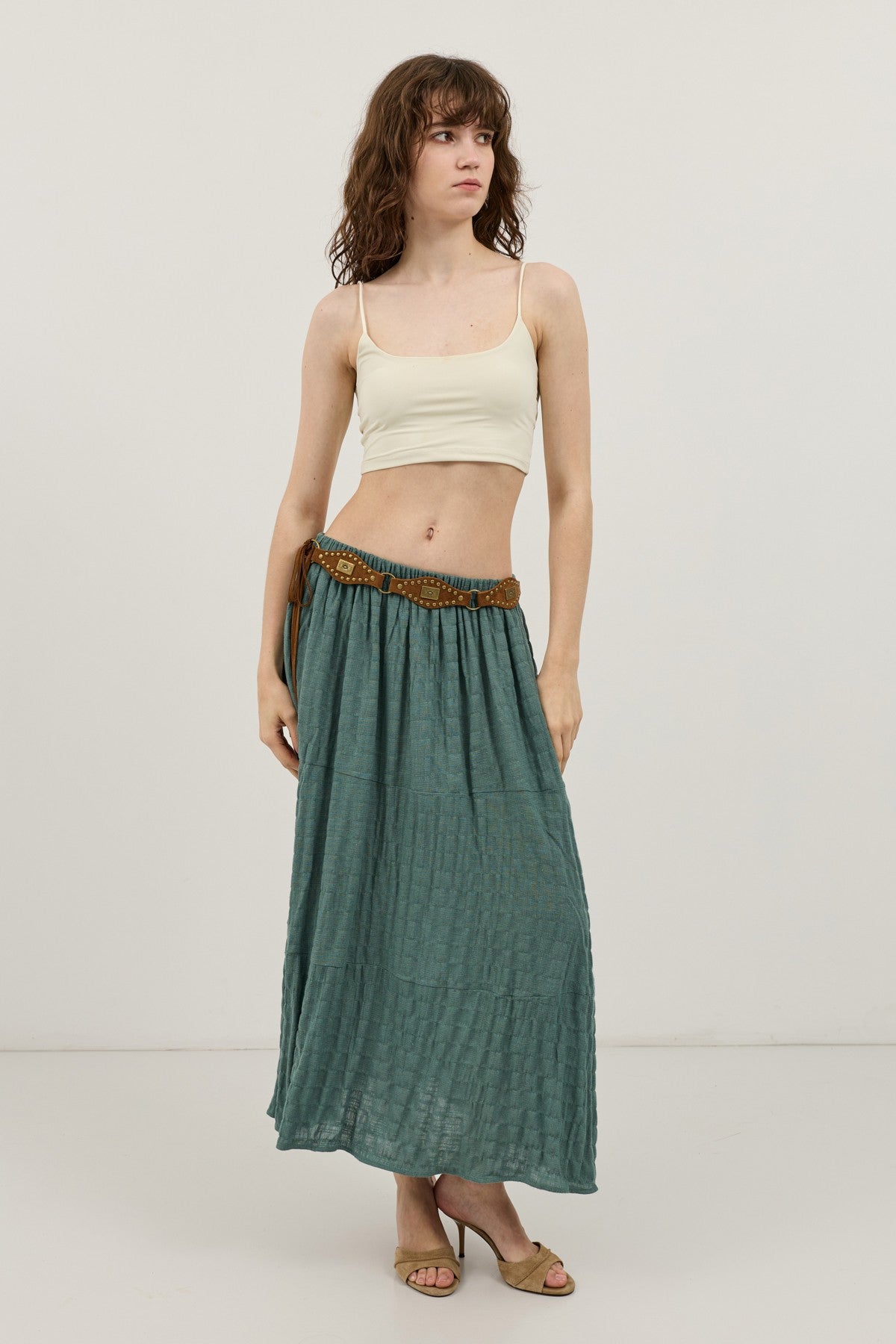 Antioch Linen-Blend Textured Midi Skirt