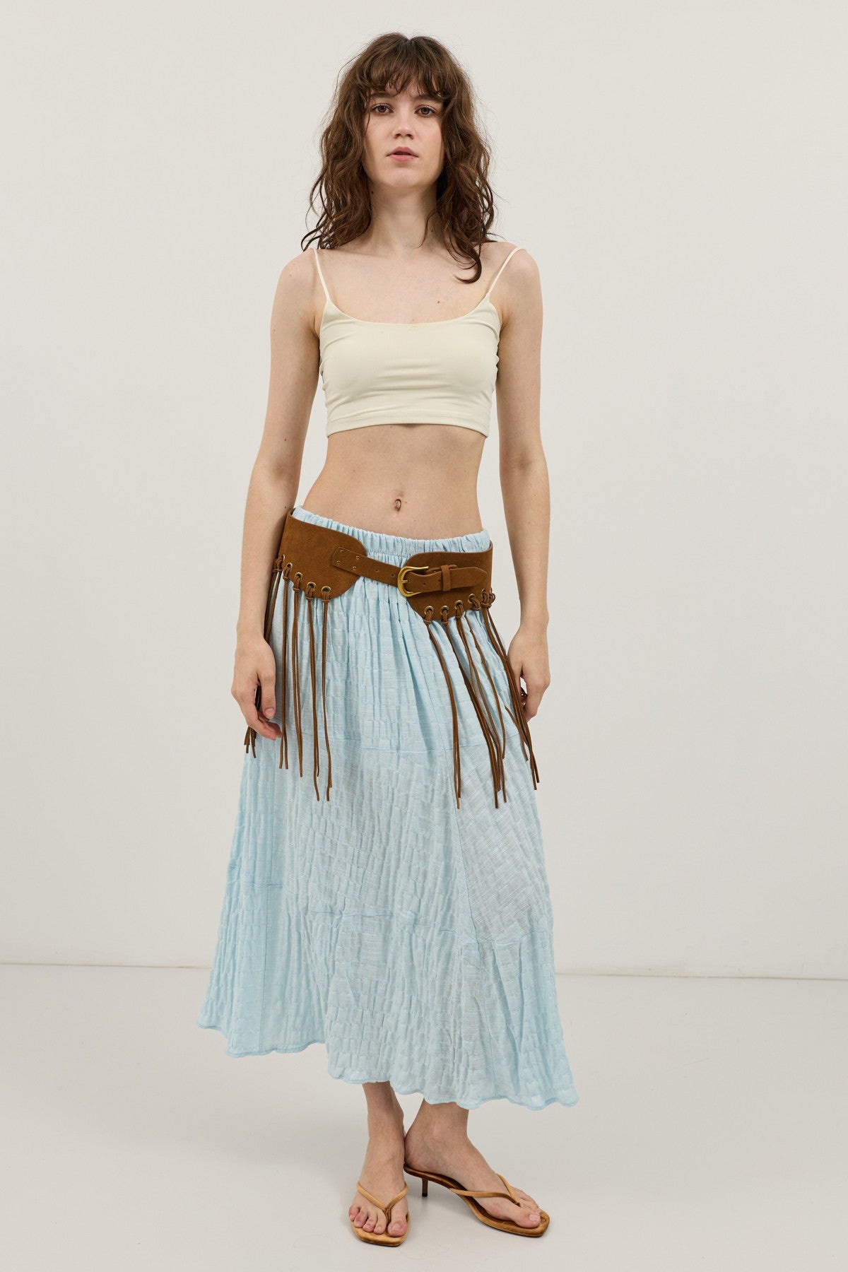 Antioch Linen-Blend Textured Midi Skirt