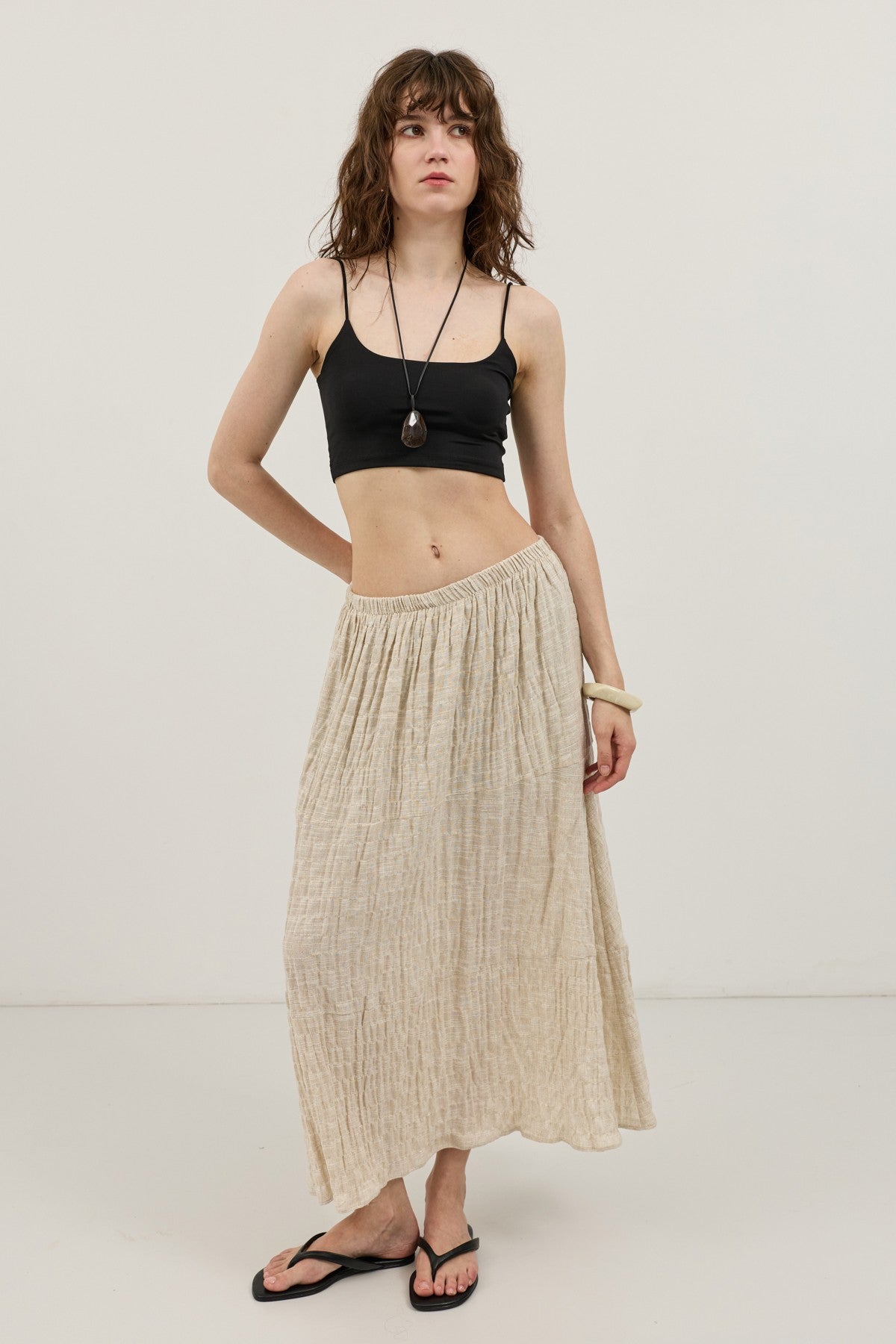 Antioch Linen-Blend Textured Midi Skirt
