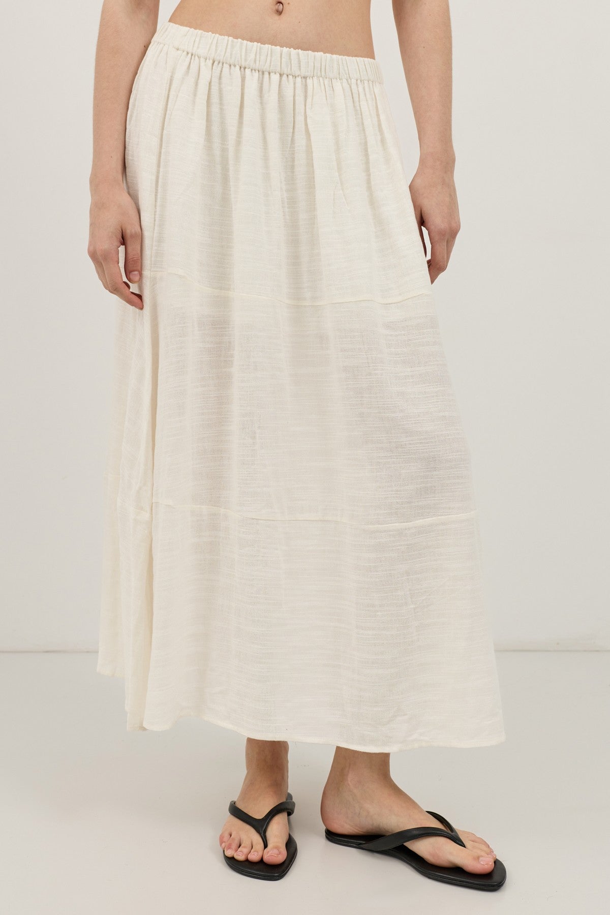 Antioch Linen-Blend Textured Midi Skirt