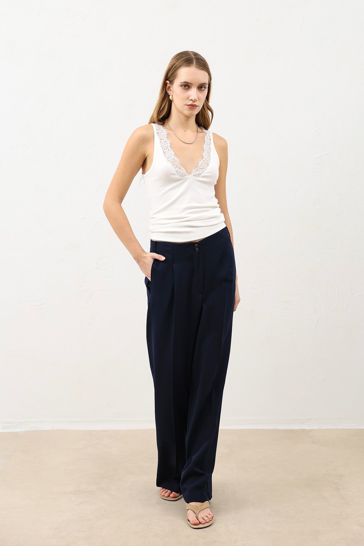 Antioch Pens Women's Wide-Leg Pants with Detailed Design