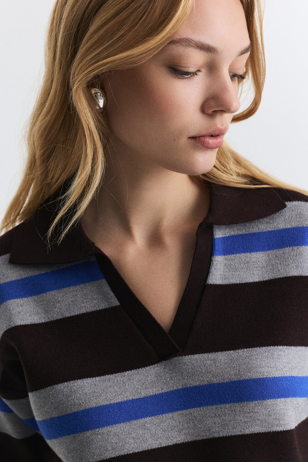 Striped Polo-Neck Sweater