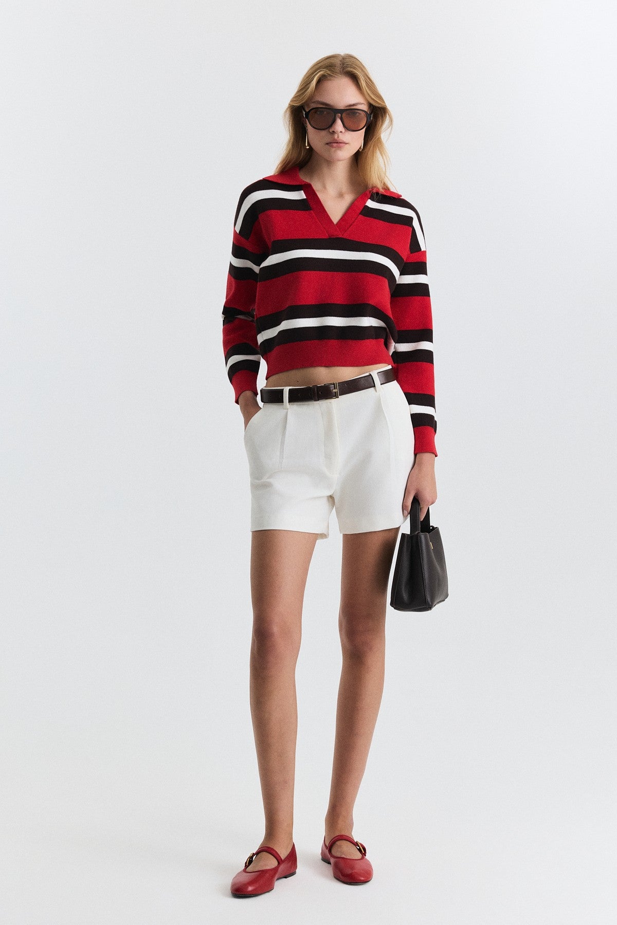 Striped Polo-Neck Sweater
