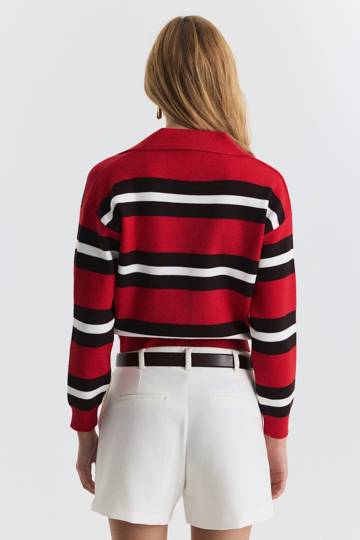 Striped Polo-Neck Sweater