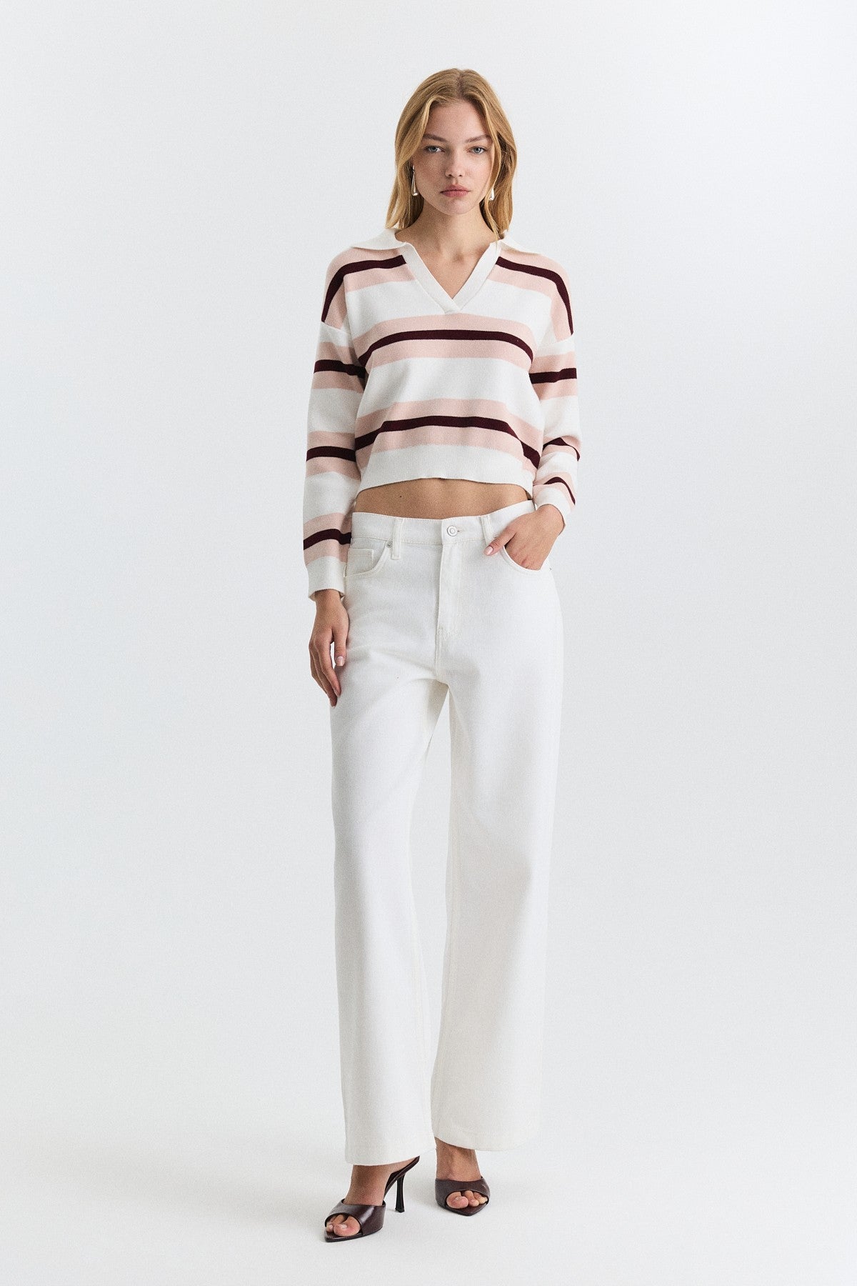 Striped Polo-Neck Sweater