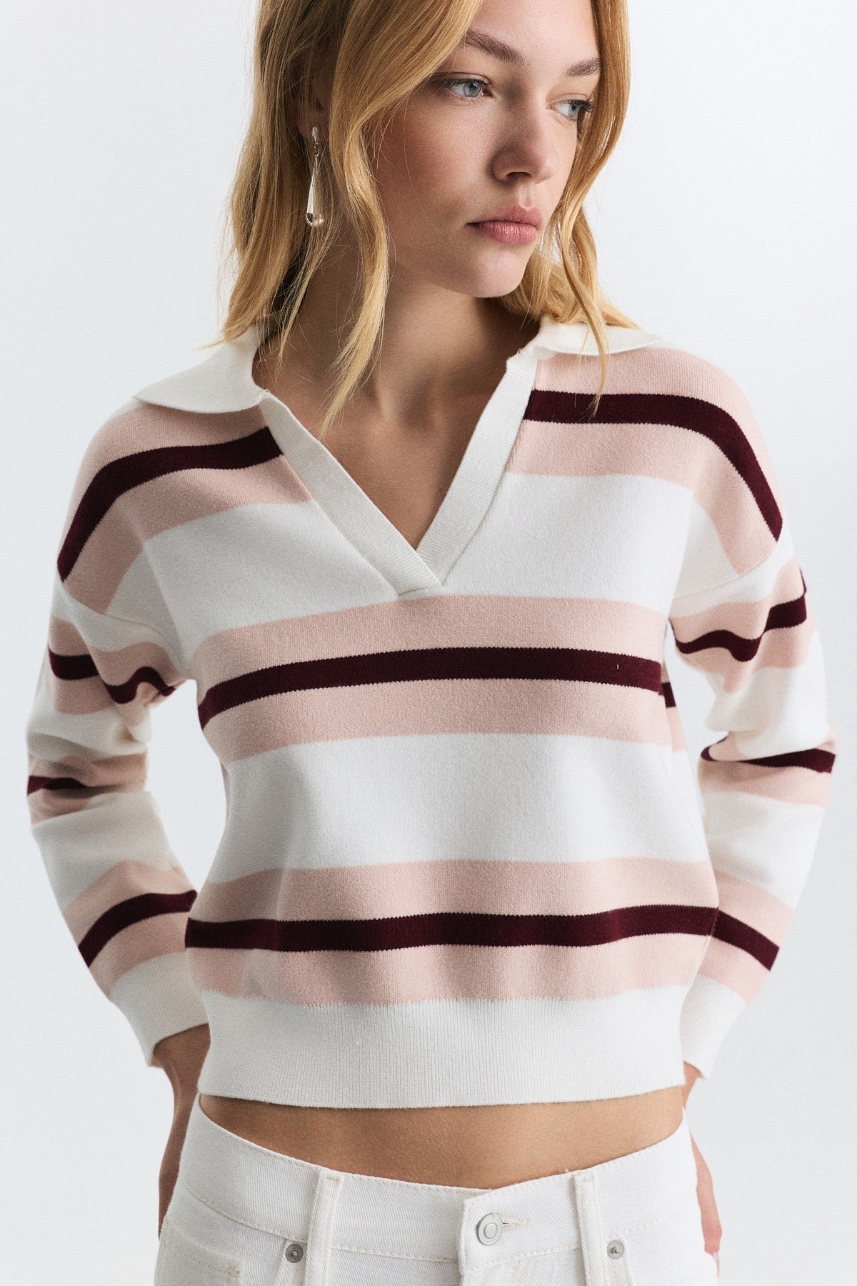 Striped Polo-Neck Sweater