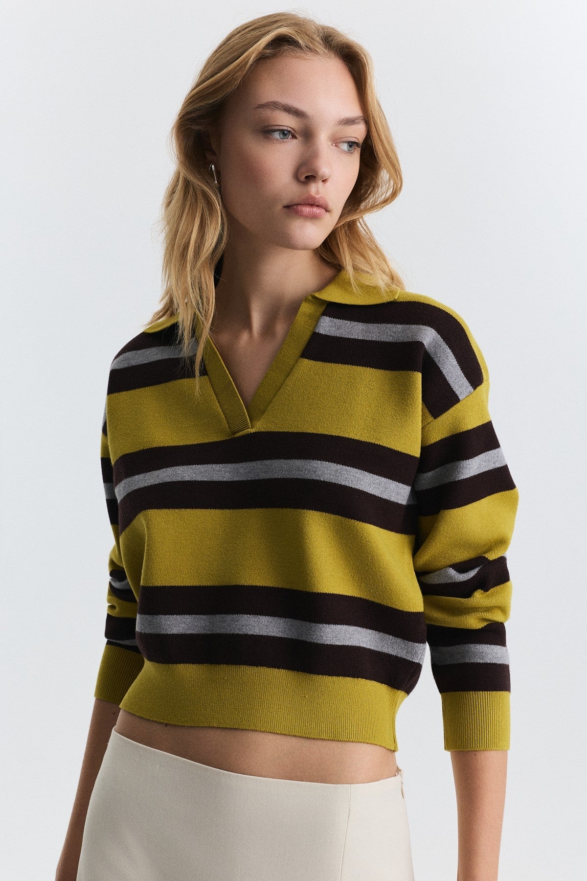 Striped Polo-Neck Sweater