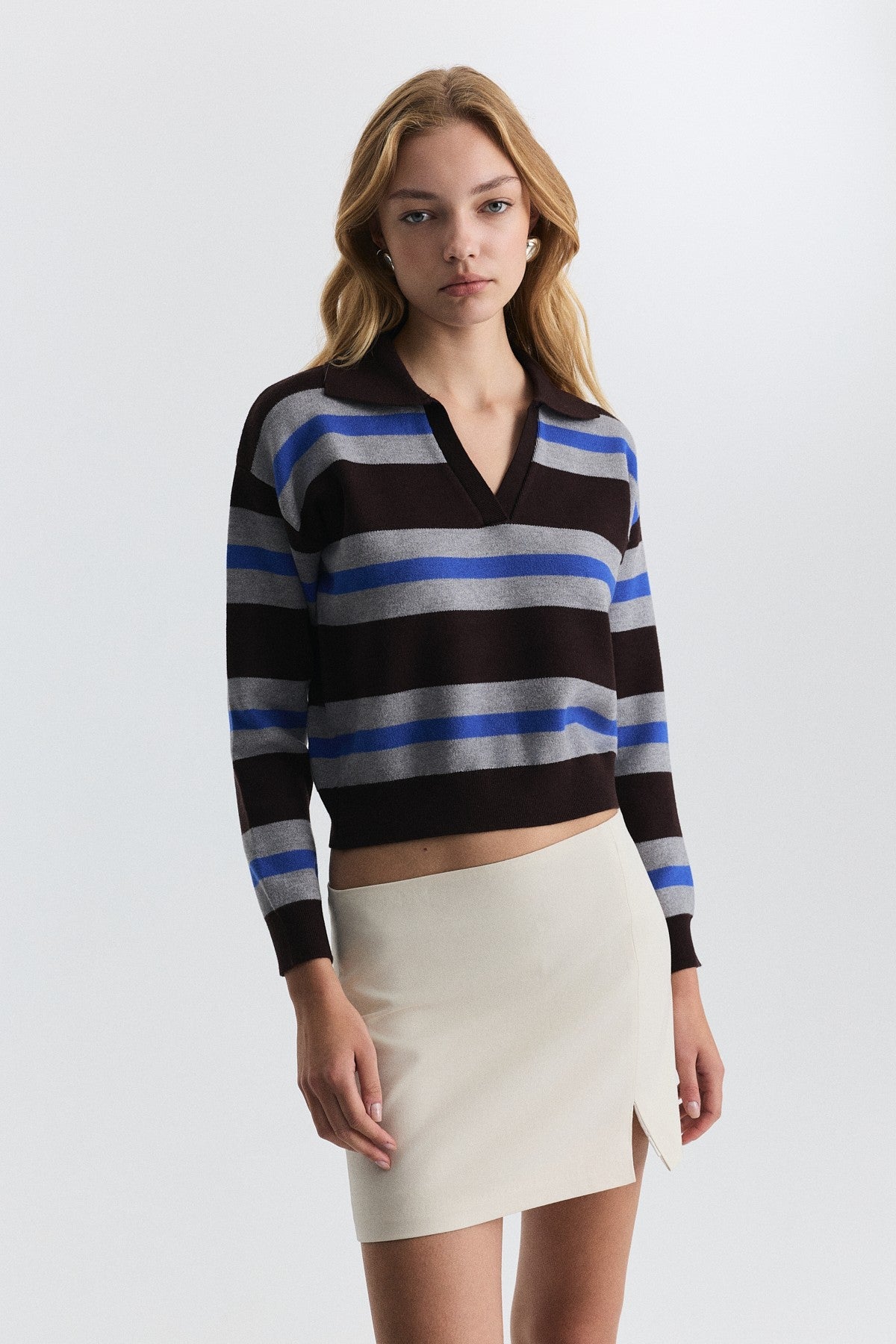 Striped Polo-Neck Sweater