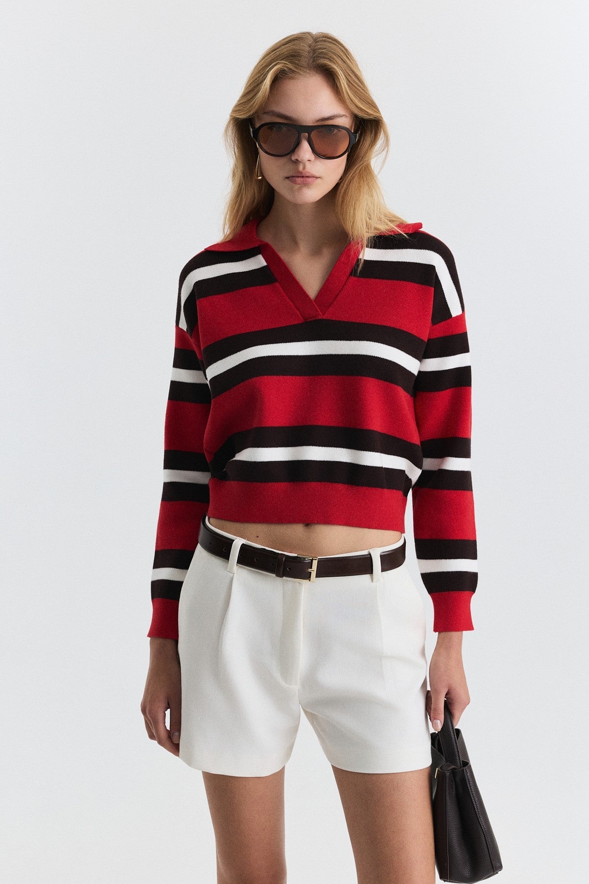 Striped Polo-Neck Sweater