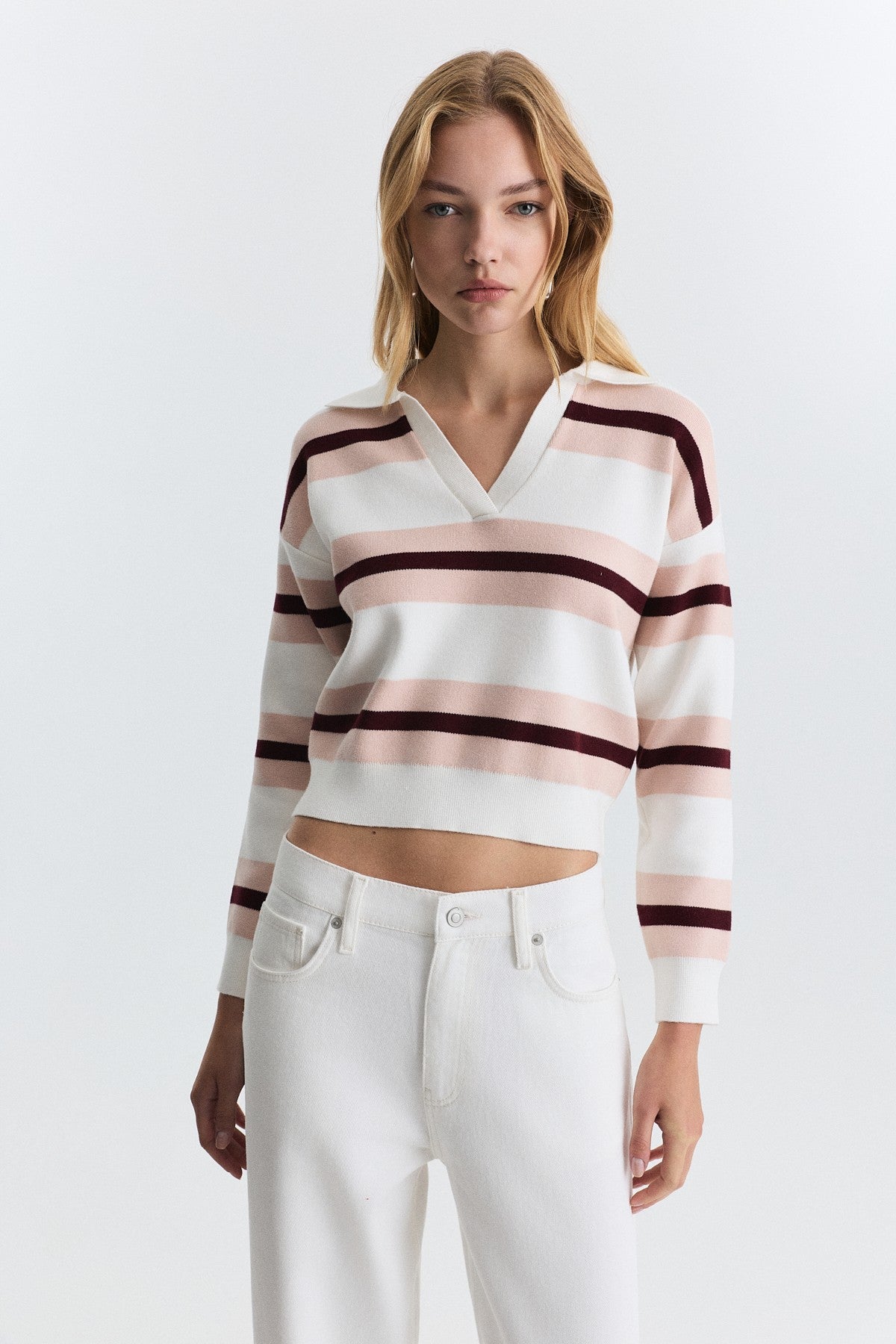 Striped Polo-Neck Sweater
