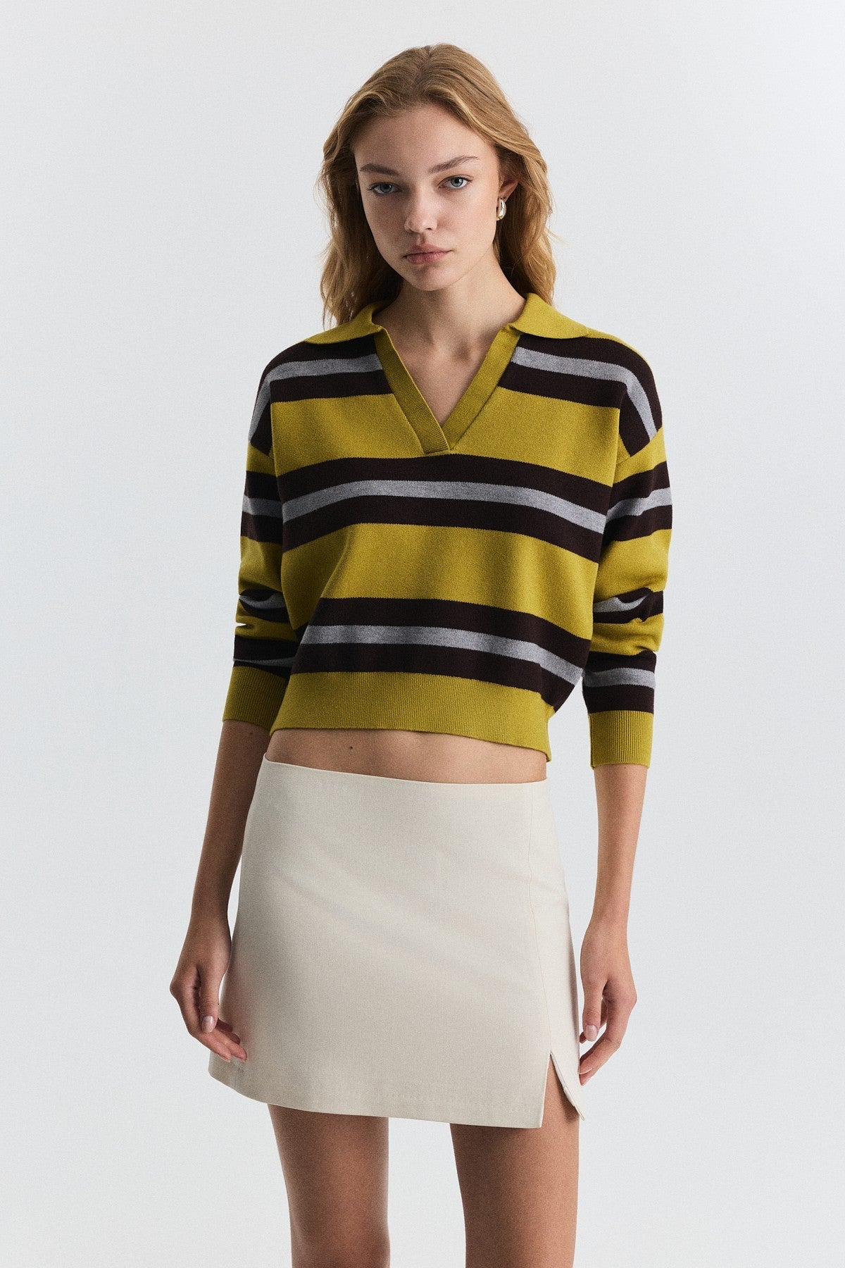 Striped Polo-Neck Sweater