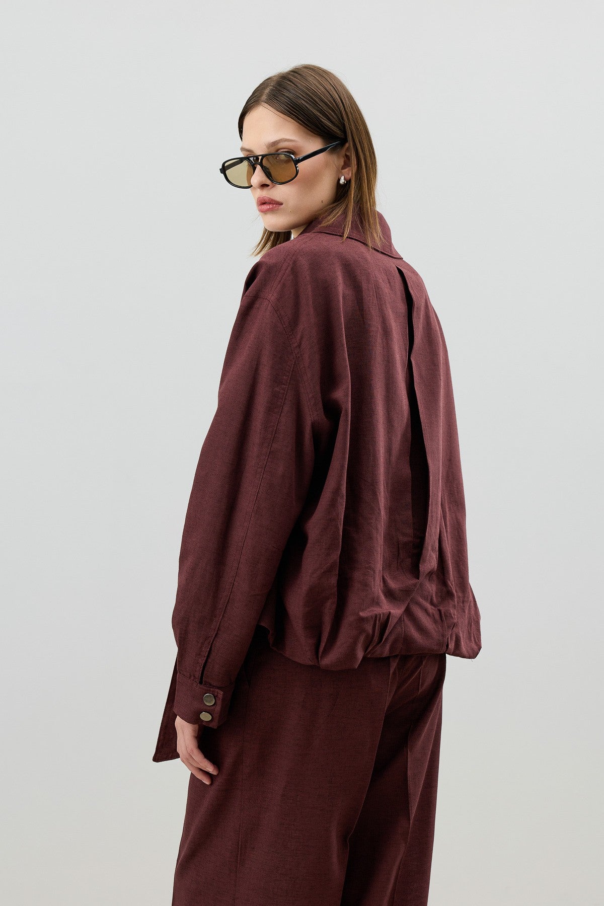 Antioch Linen-Blend Stand-Up Collar Bomber Jacket