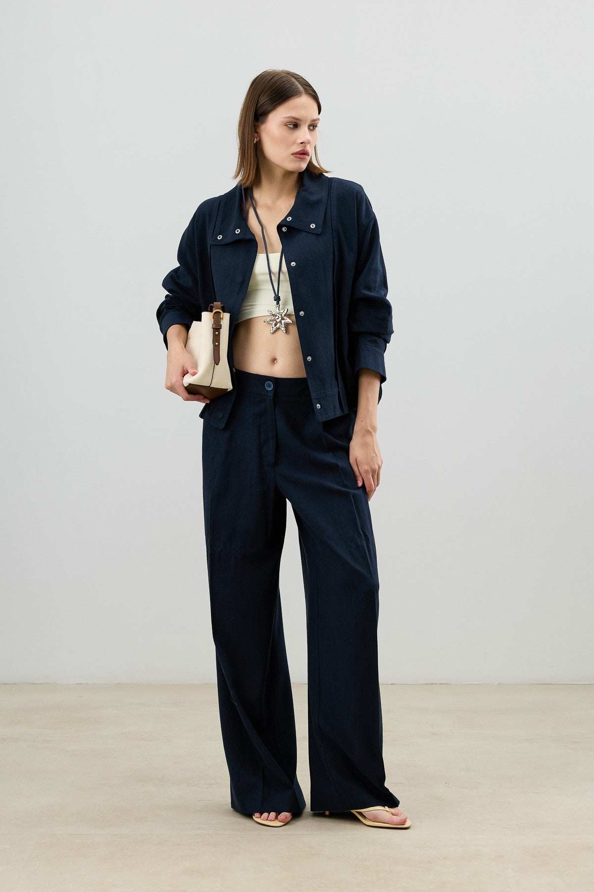 Antioch Linen-Blend Stand-Up Collar Bomber Jacket