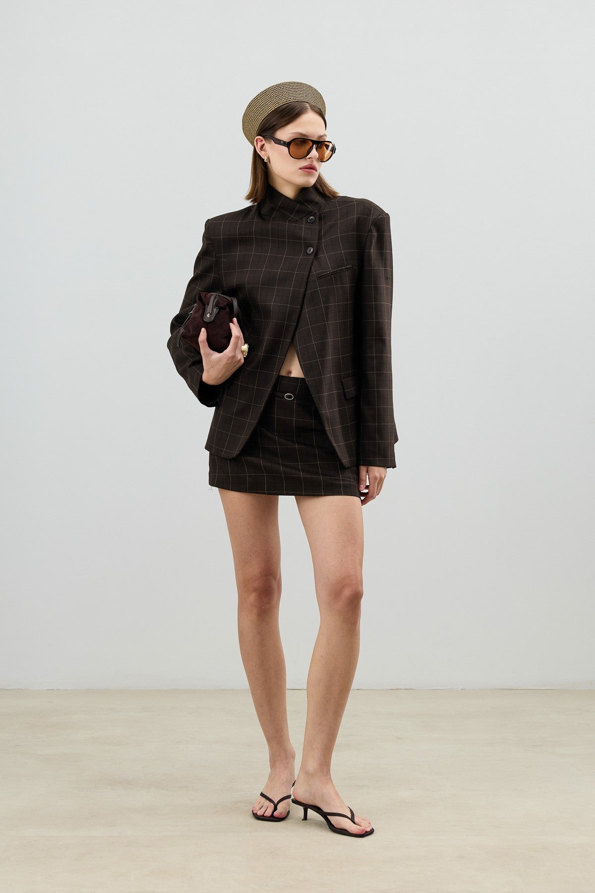 Antioch Checkered Stand-Up Collar Women's Blazer Jacket