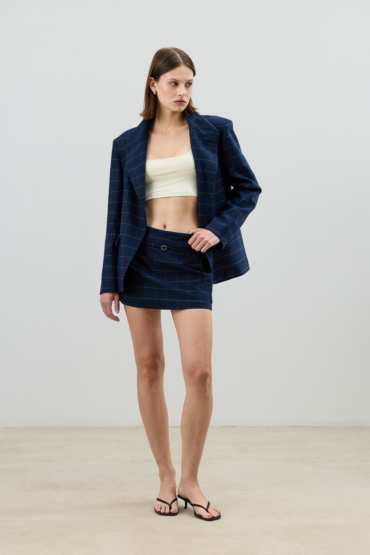 Antioch Checkered Stand-Up Collar Women's Blazer Jacket