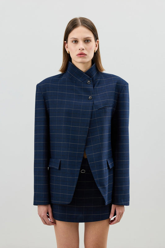 Antioch Checkered Stand-Up Collar Women's Blazer Jacket