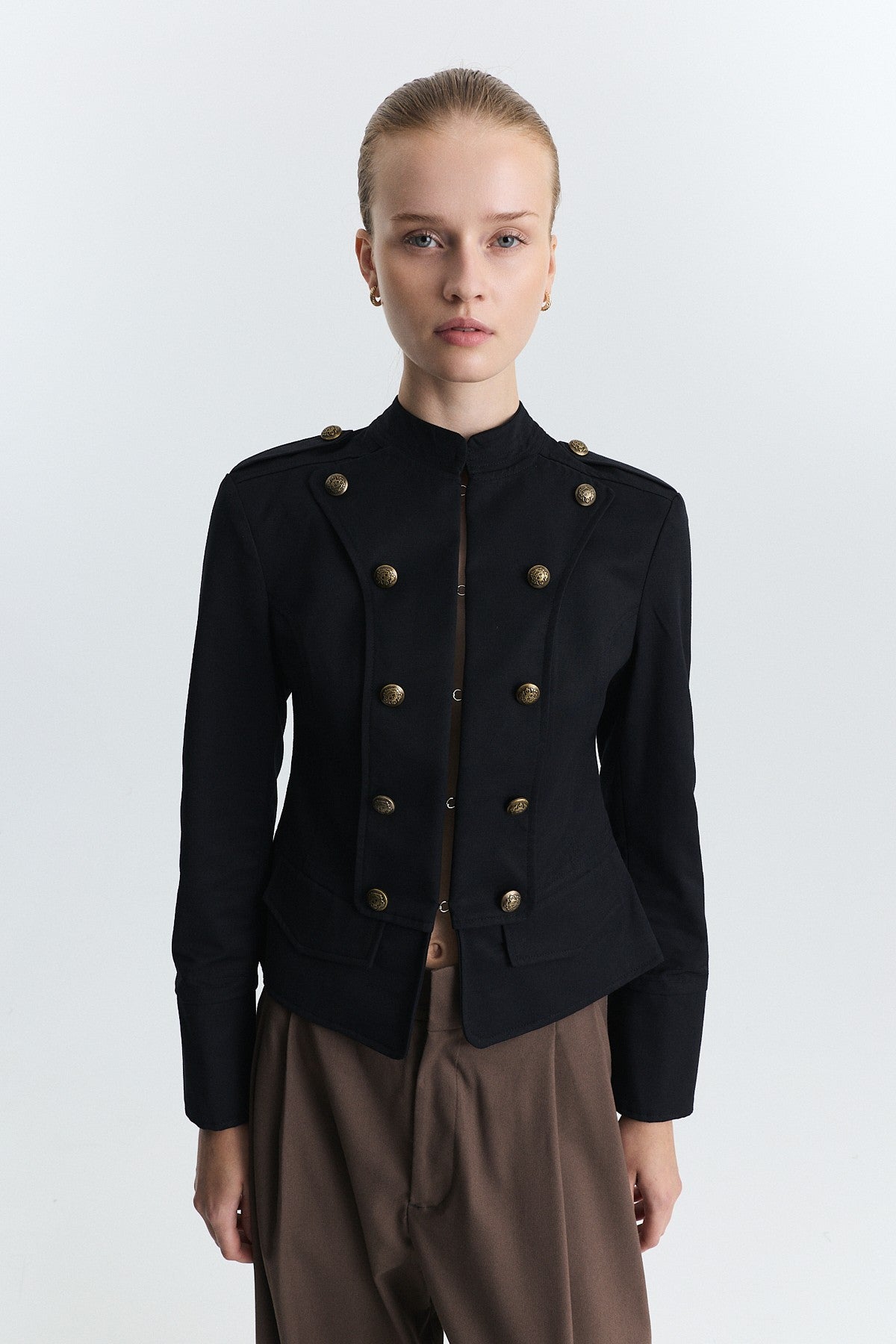 Jacket with Decorative Buttons and Epaulets