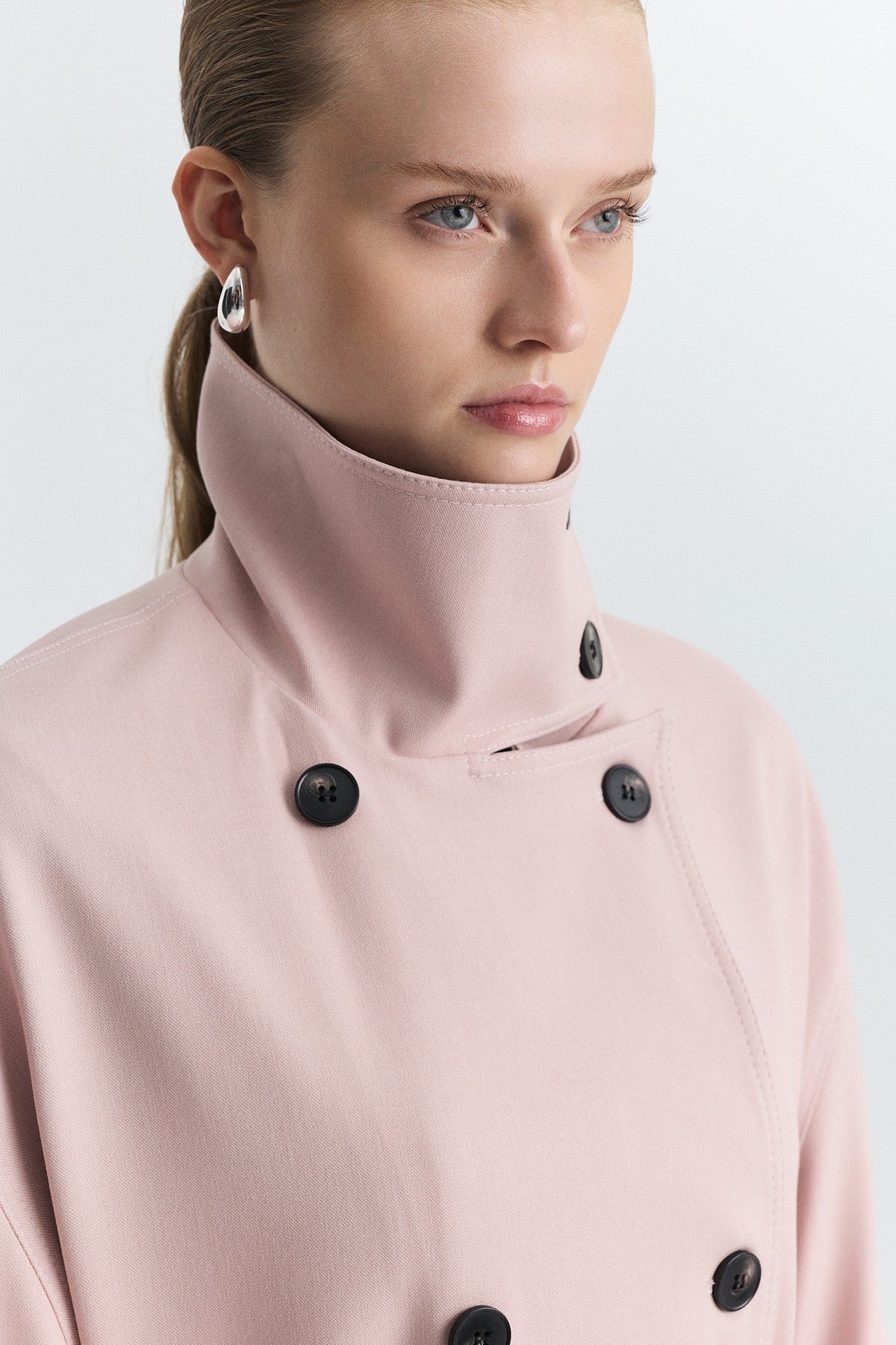 Stand-Up Collar Double-Breasted Belted Trench Coat