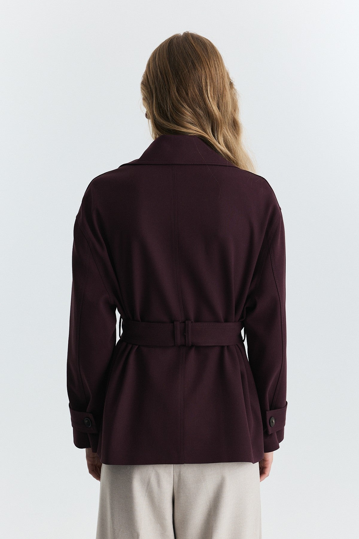 Stand-Up Collar Double-Breasted Belted Trench Coat