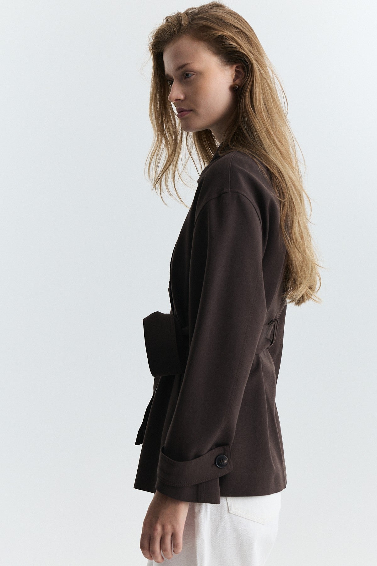 Stand-Up Collar Double-Breasted Belted Trench Coat