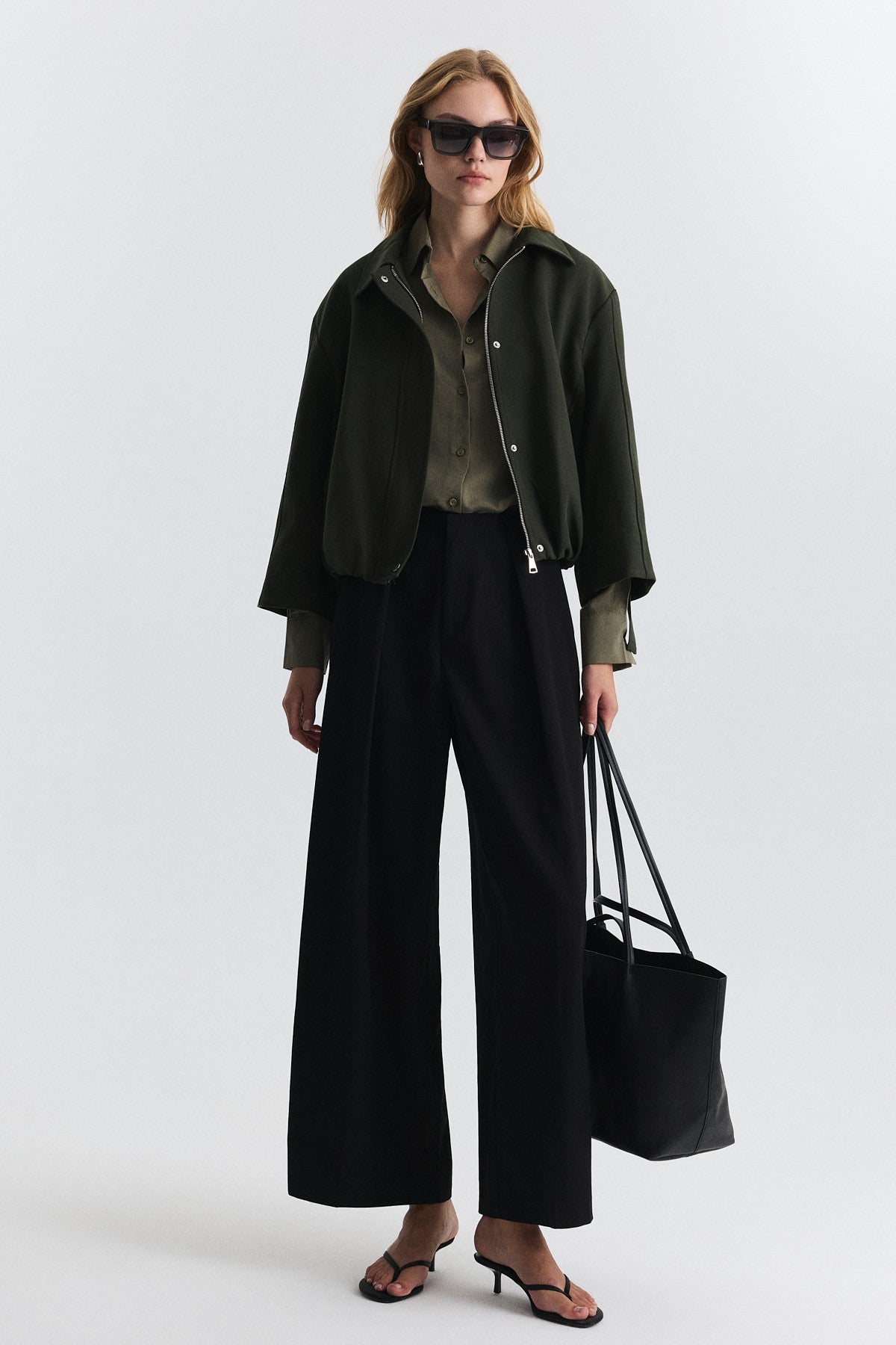 Waist-Elasticated Bomber Jacket