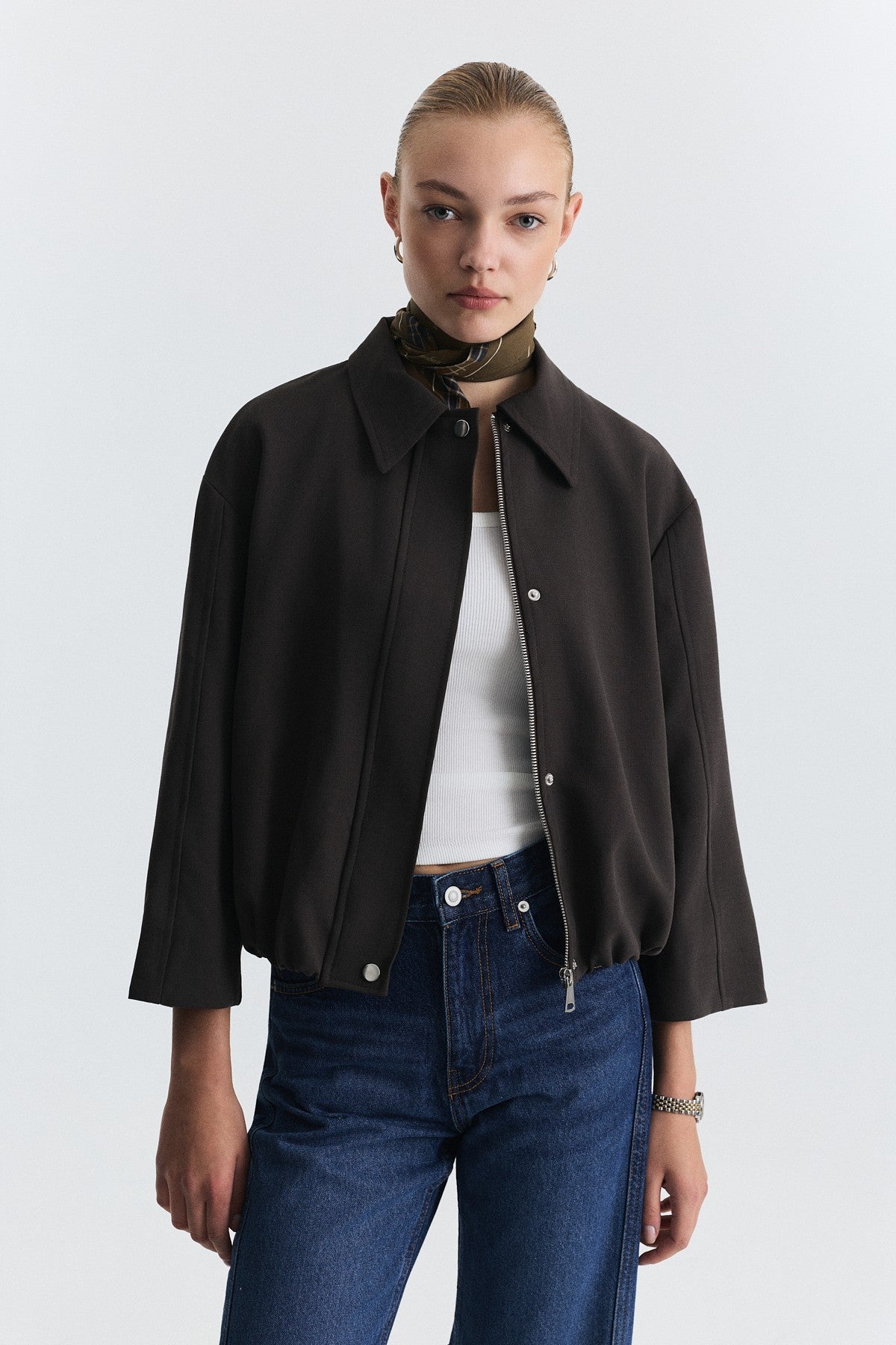 Waist-Elasticated Bomber Jacket