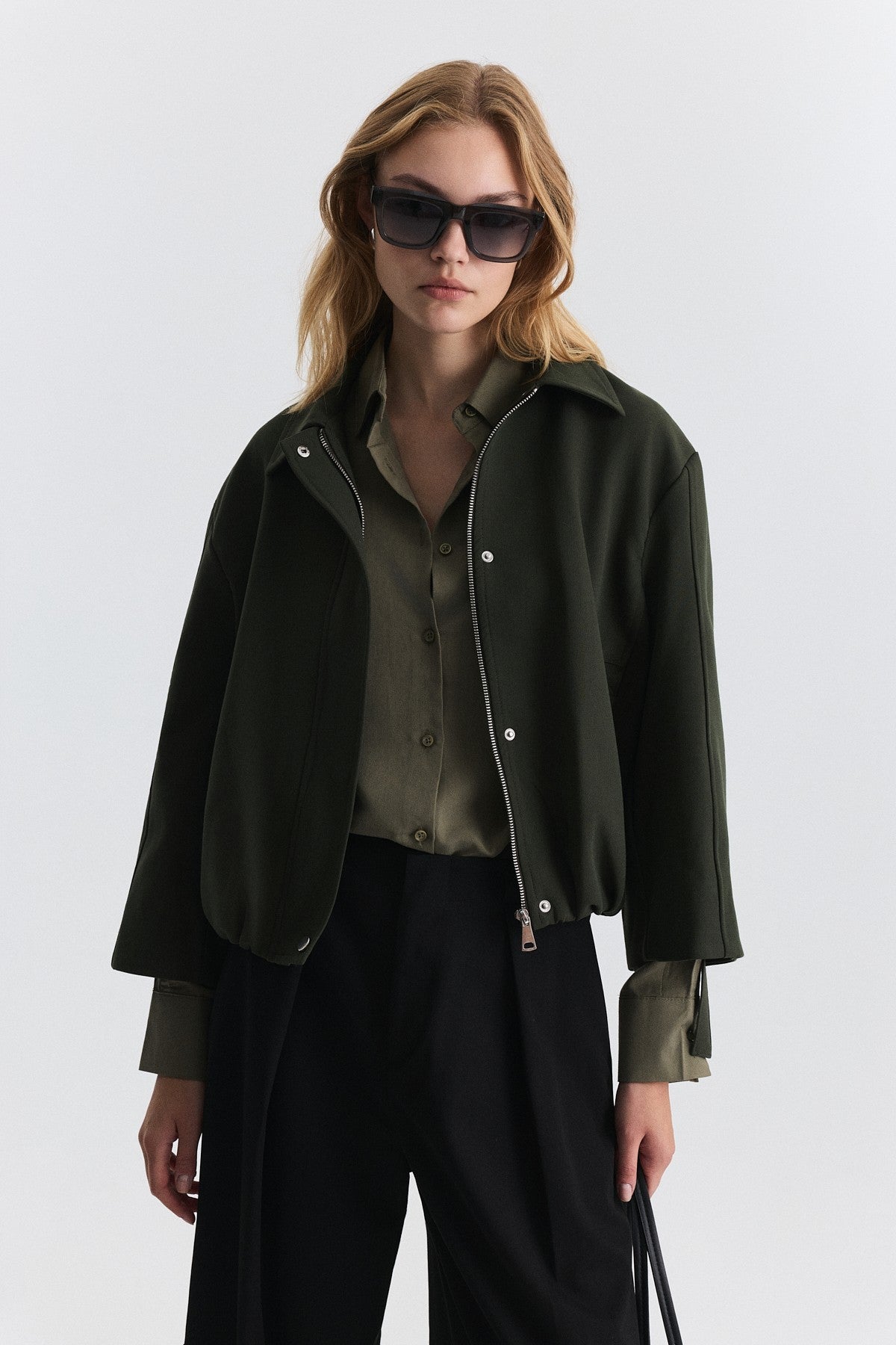 Waist-Elasticated Bomber Jacket
