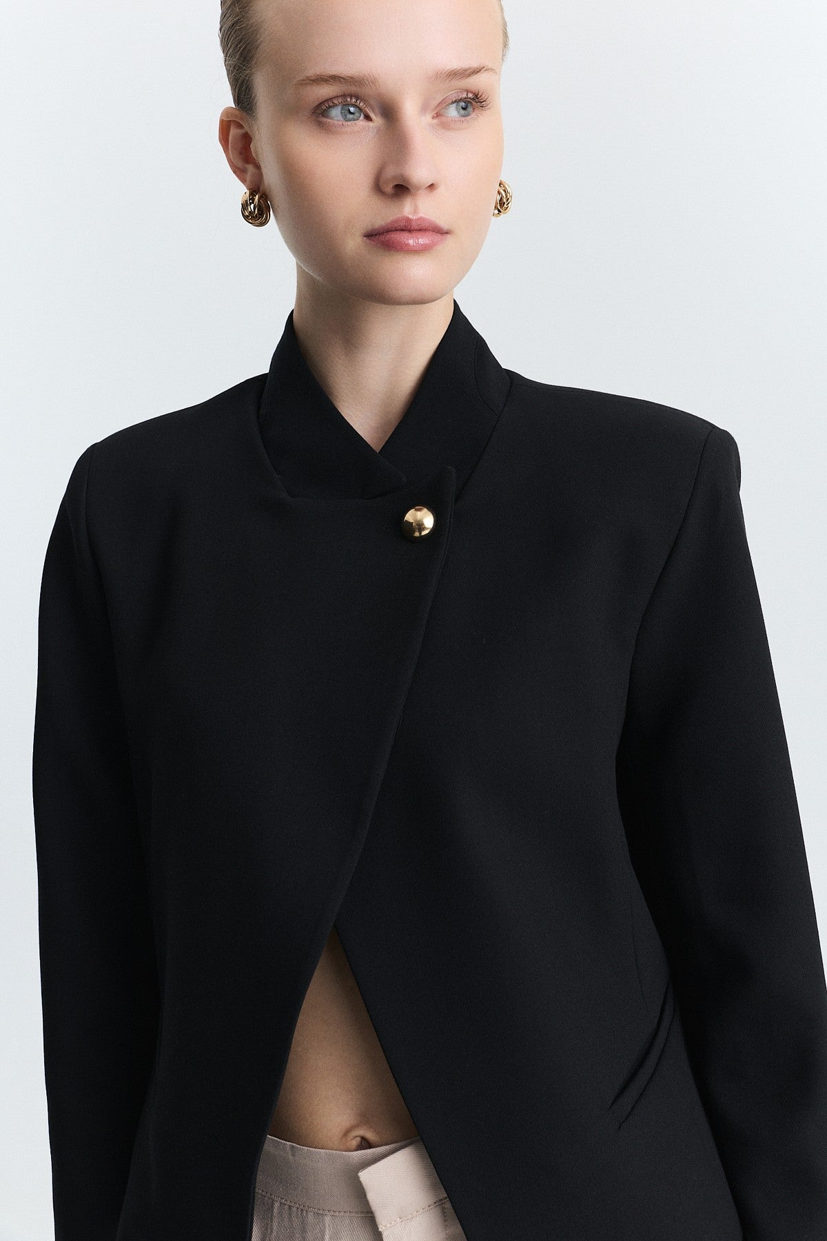Stand-Up Collar, Single-Button Blazer Jacket