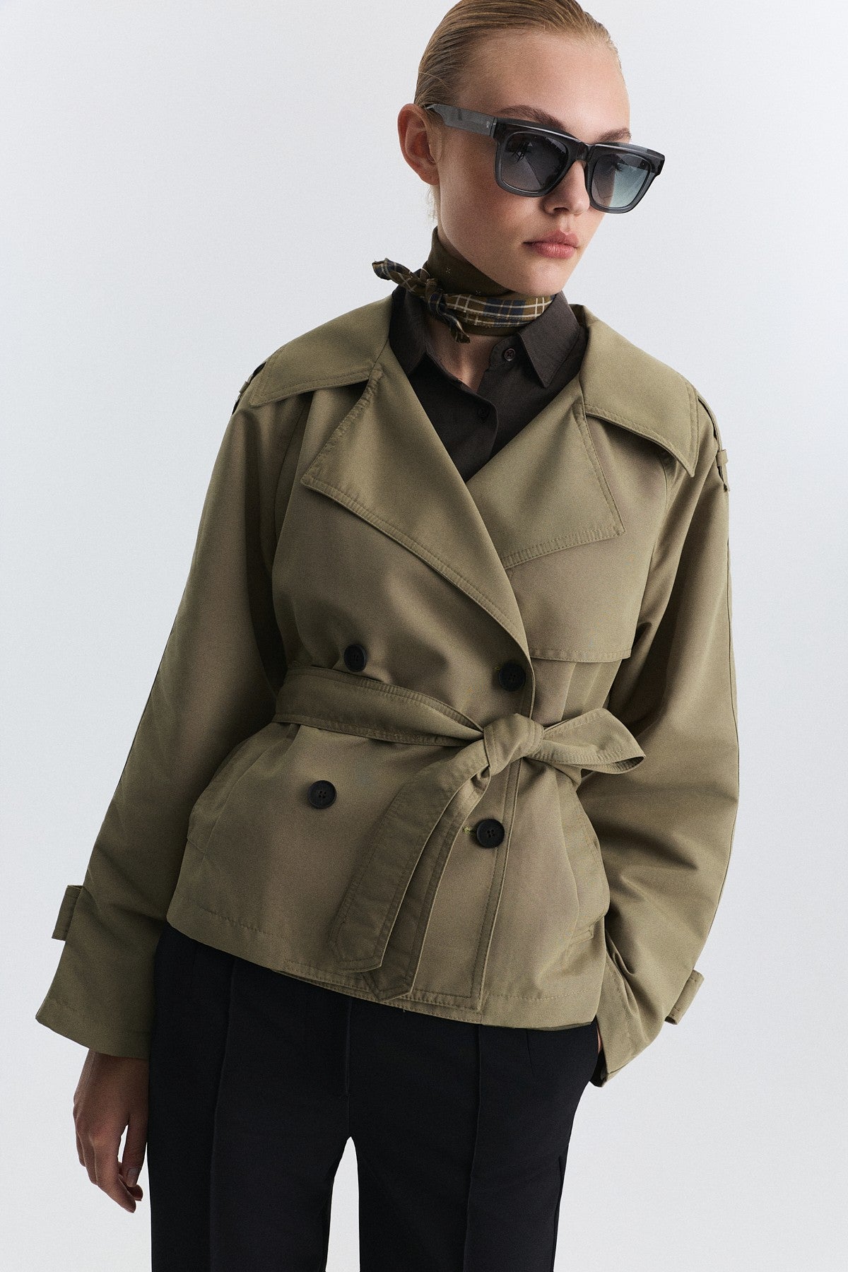 Short Trench Coat with a Belt