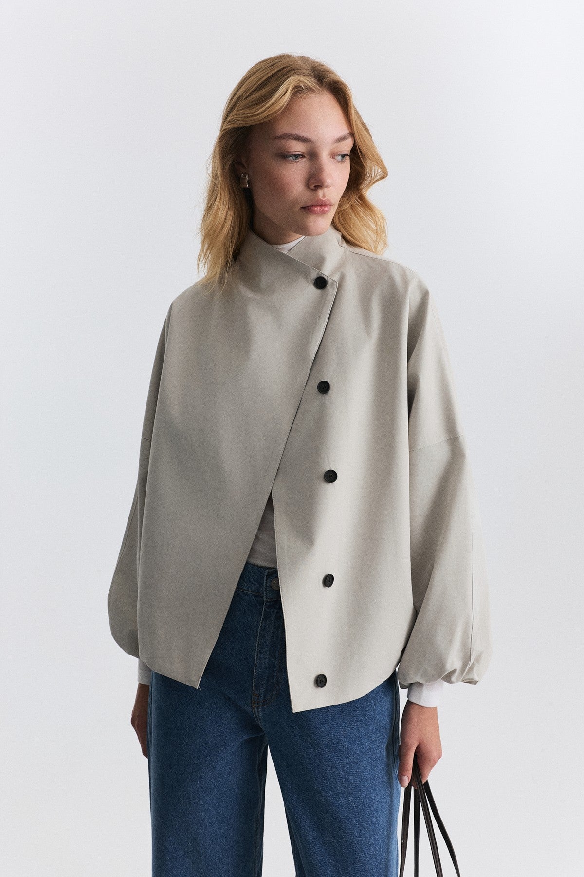 Side-Buttoned Bomber Jacket