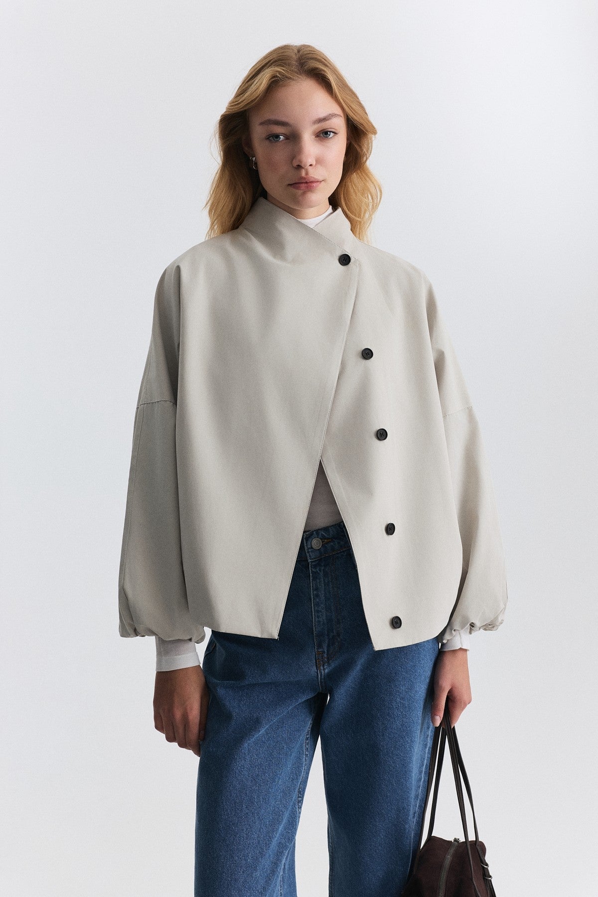 Side-Buttoned Bomber Jacket