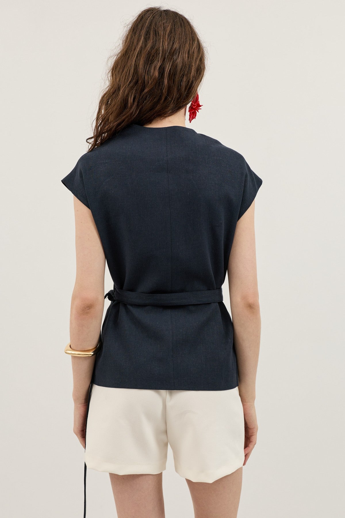 Antioch Women's Vest with Lace Trim and a Linen Blend