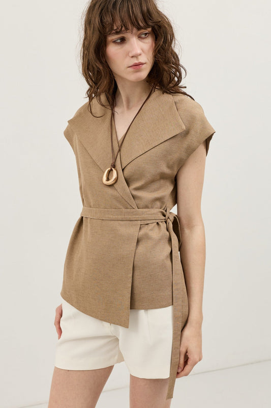 Antioch Women's Vest with Lace Trim and a Linen Blend