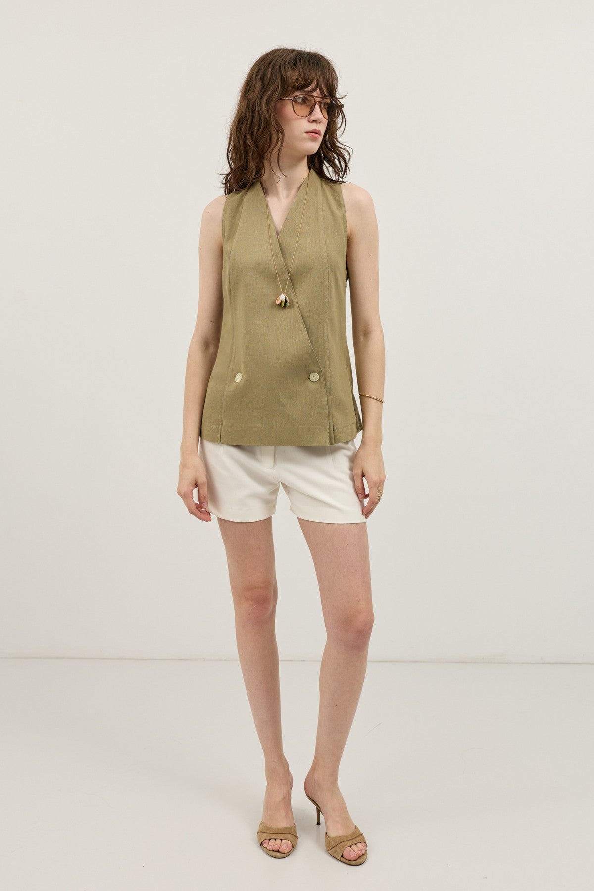 Women's Linen-Blend Wrap-Style Vest