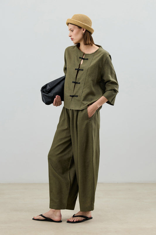 Women's Suit with Embellished Buttons in a Linen Blend
