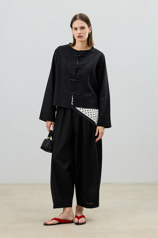 Women's Suit with Embellished Buttons in a Linen Blend