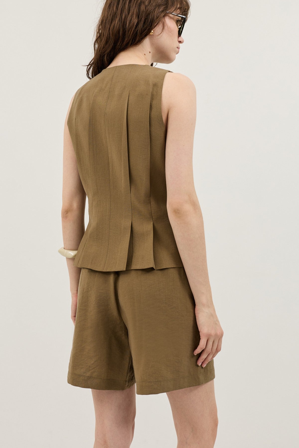 Pleated Vest and Shorts Set for Women