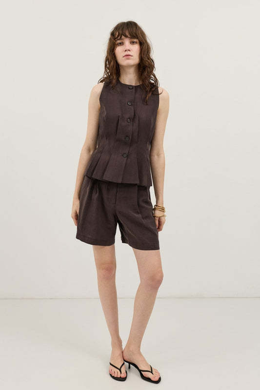 Pleated Vest and Shorts Set for Women