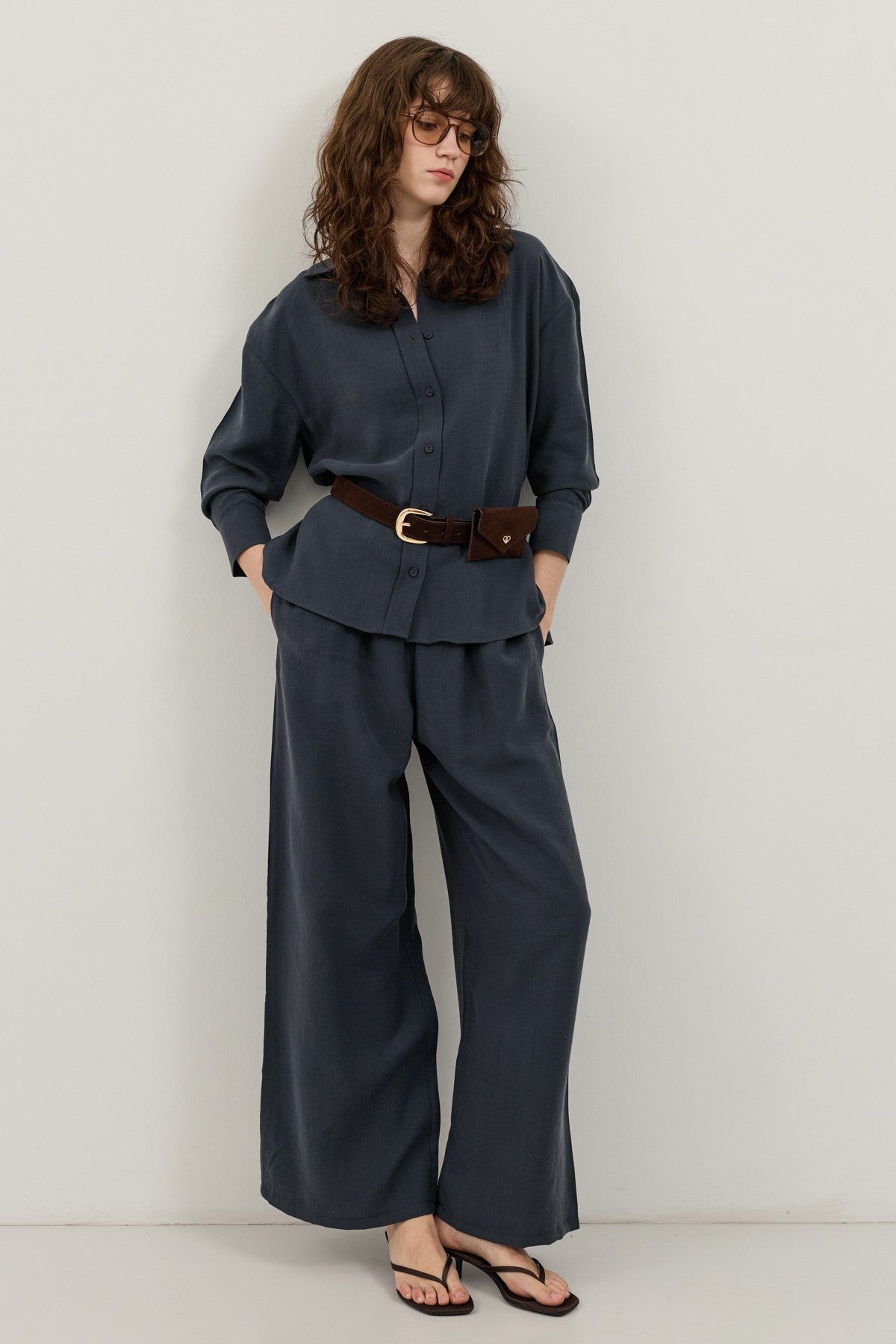 Wide-Leg Pants and Shirt Set