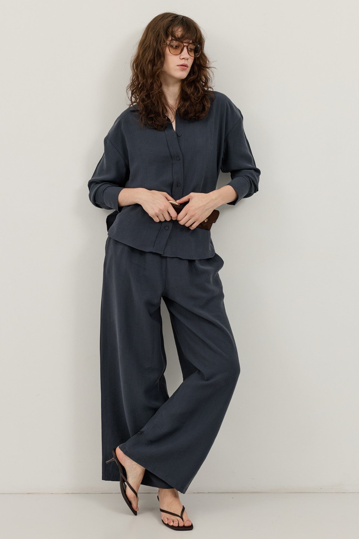 Wide-Leg Pants and Shirt Set