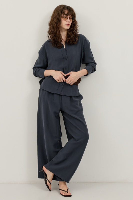 Wide-Leg Pants and Shirt Set