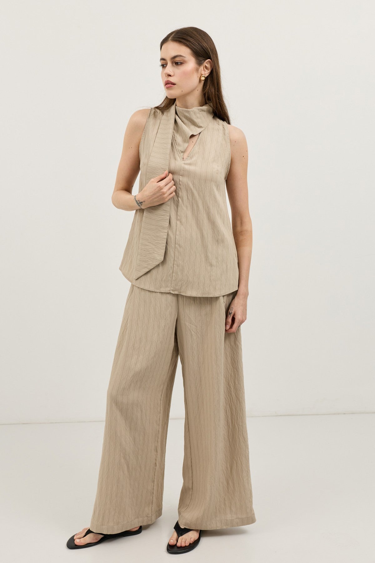Women's Striped Set with Shawl Collar