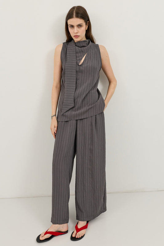 Women's Striped Set with Shawl Collar